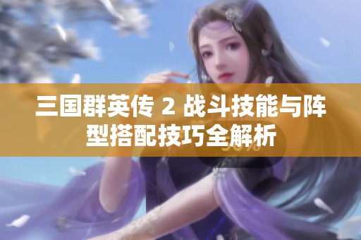 三国群英传 2 战斗技能与阵型搭配技巧全解析